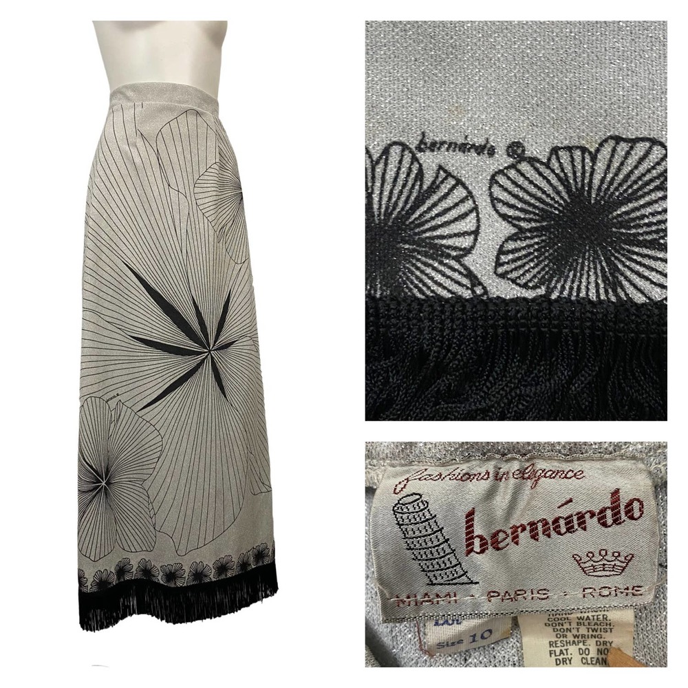 1960s Silver Metallic Bernardo Signed Pop Art Maxi Skirt / Women’s Medium